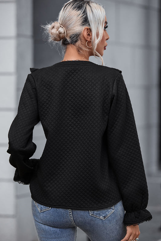 Ruffled Button Up Round Neck Shirt