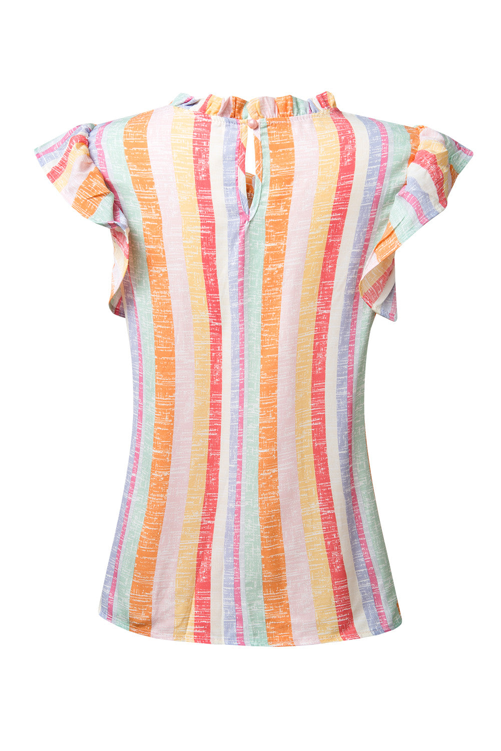 Blusa con manga casquillo y cuello redondo a rayas con volantes