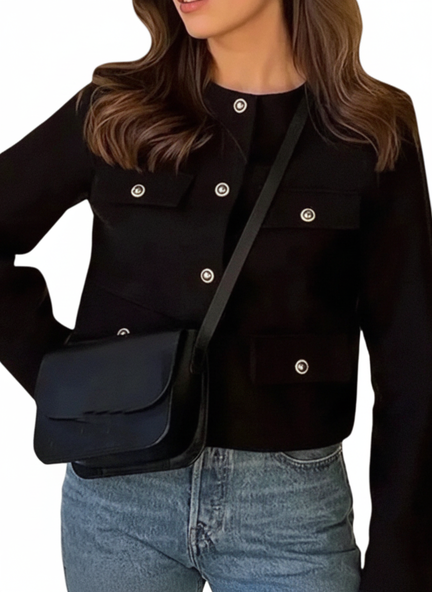 Tweed Button Up Cropped Outerwear