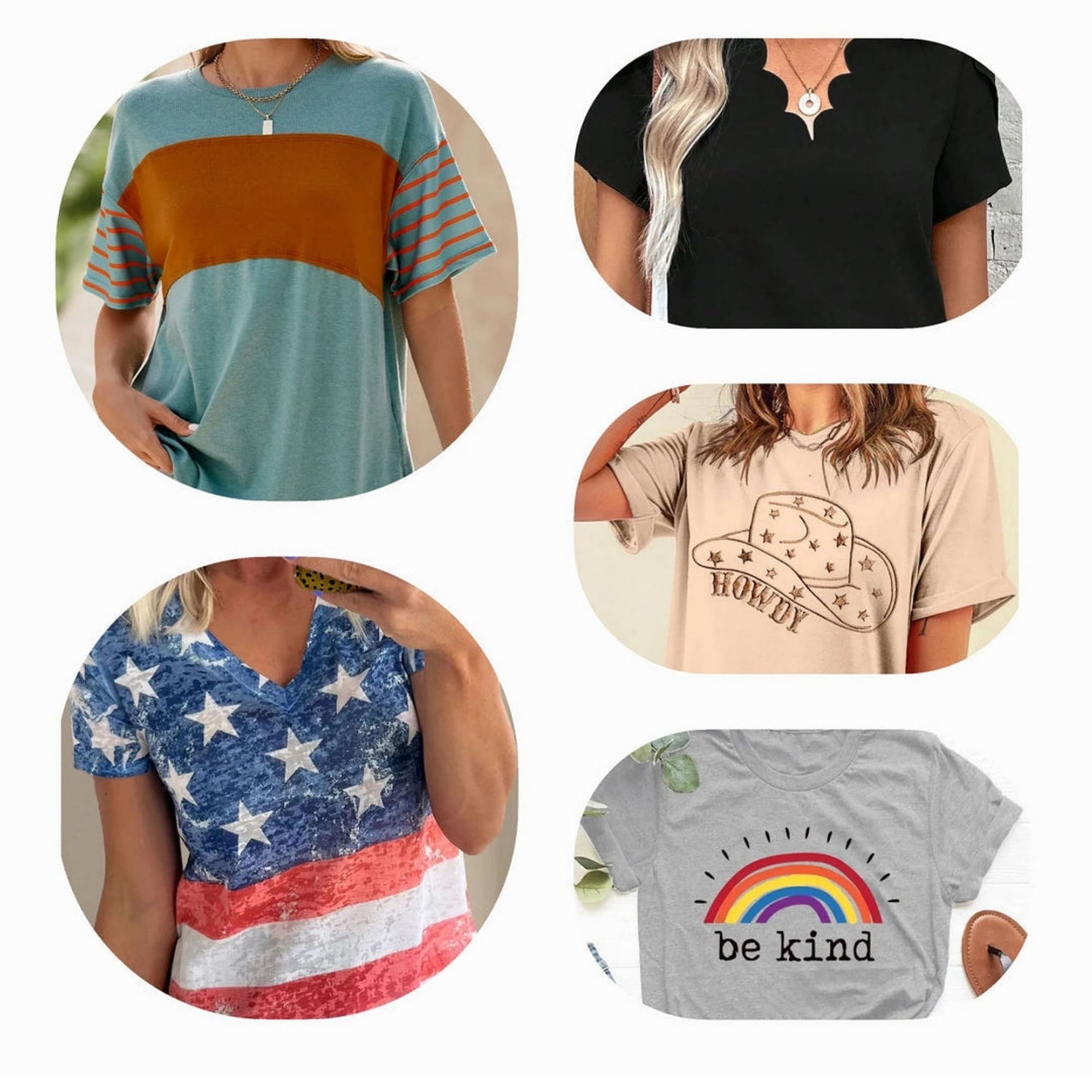 A variety of stylish t-shirts, including red, black, white, and cream options, are perfect for any wardrobe. Trendy tees, such as pink, navy, and purple shirts, offer both casual comfort and bold fashion statements