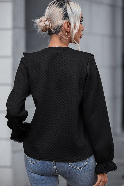 Ruffled Button Up Round Neck Shirt