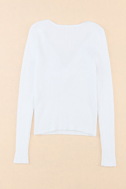 Crisscross V Neck Long Sleeve Knit Top