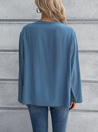 Half Button Long Sleeve Blouse
