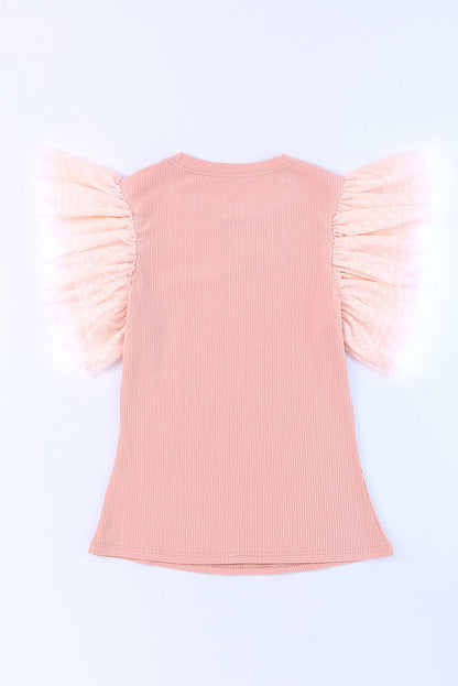 Ruffled Round Neck Cap Sleeve Blouse