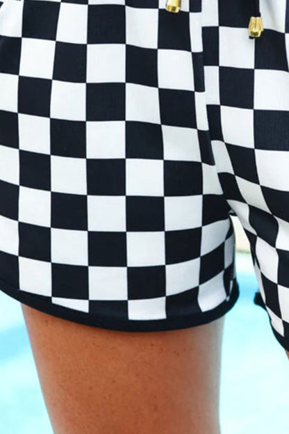 Drawstring Checkered Shorts with Pockets