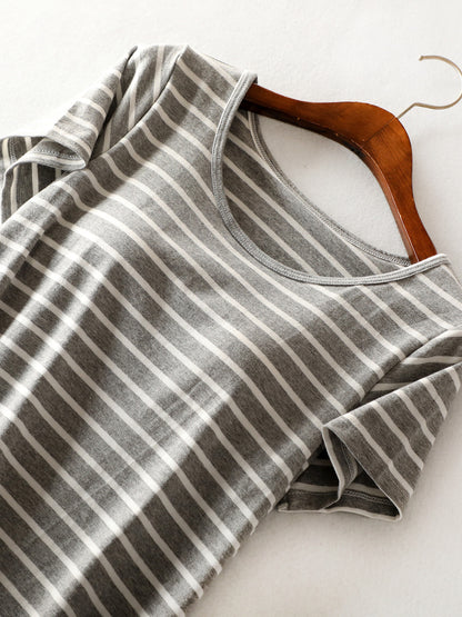 Vestido de manga corta con cuello redondo a rayas