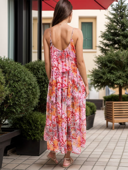 Vestido sin mangas con cuello en V y estampado escalonado