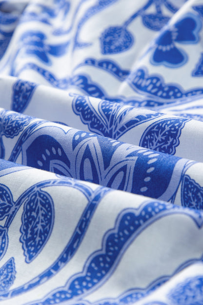 Printed Notched Half Sleeve Blouse