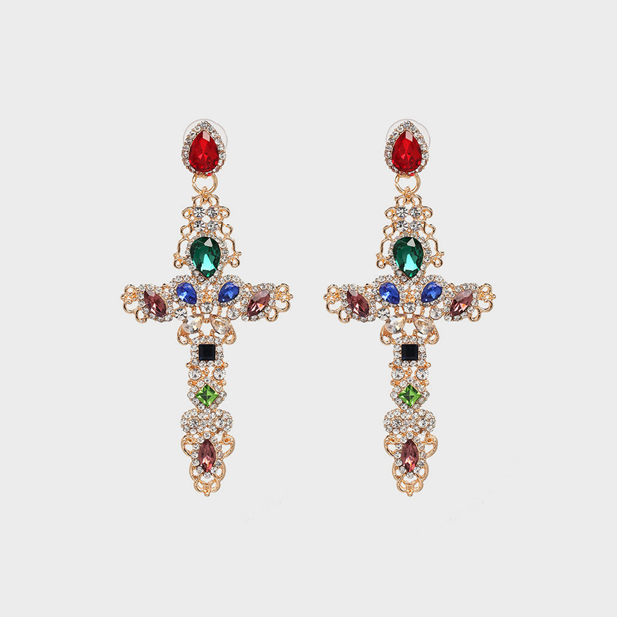 Rhinestone Alloy Cross Earrings