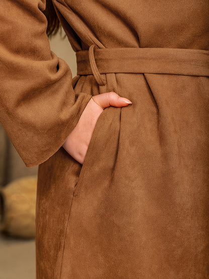 Plus Size Tied Long Sleeve Hooded Coat with Pockets