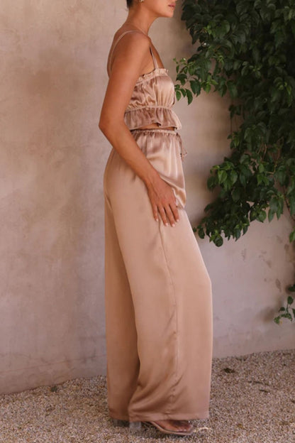 Ruffled Sleeveless Top and Wide Leg Pants Set