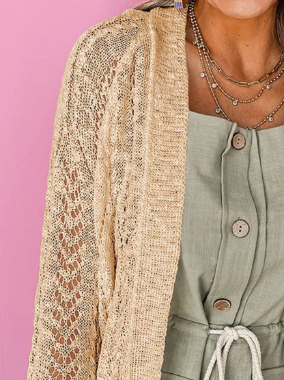 Openwork Open Front Long Sleeve Cardigan
