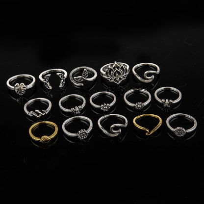 Alloy Multi Shapes 15-Piece Ring Set