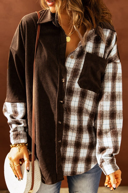 Plaid Button Up Drop Shoulder Shacket