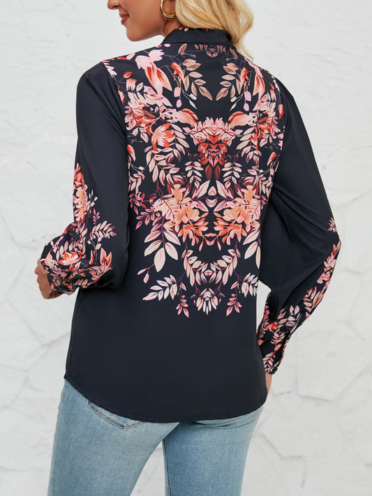 Printed Collared Neck Lantern Sleeve Shirt