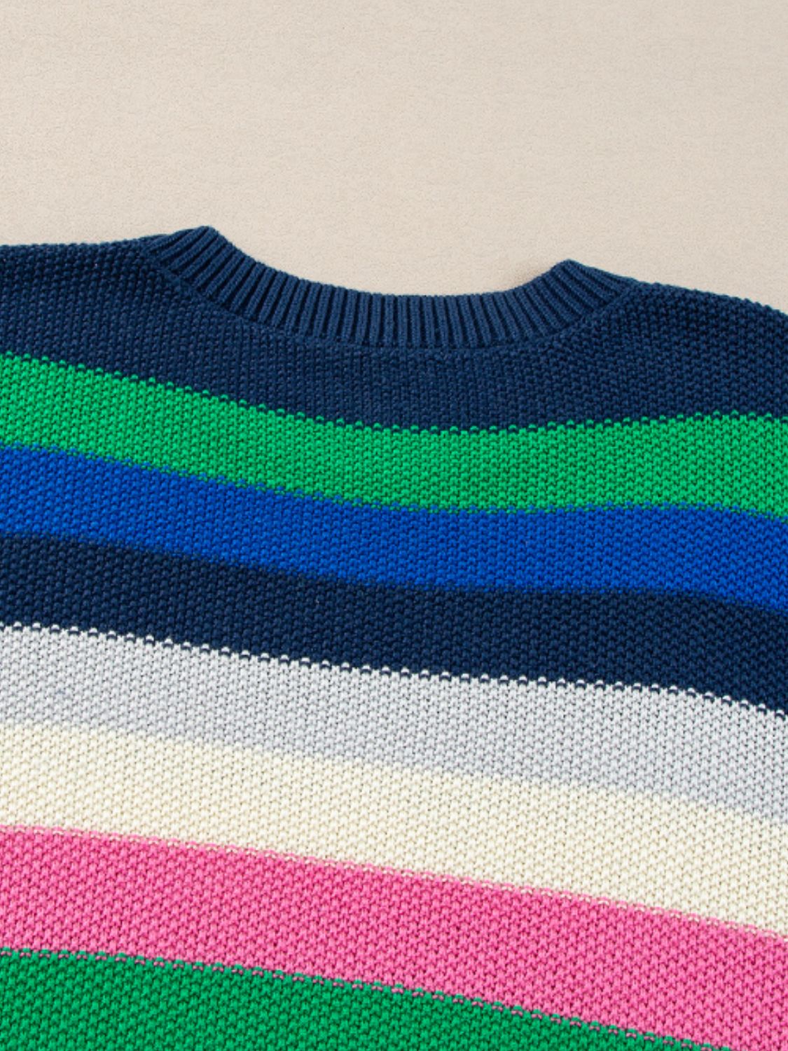 Contrast Striped Round Neck Long Sleeve Sweater