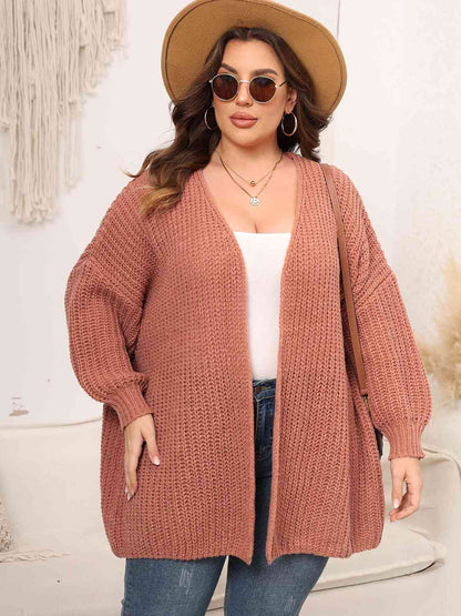 Plus Size Open Front Dropped Shoulder Knit Cardigan