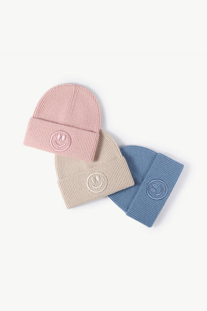 Smiley Face Rib-Knit Beanie