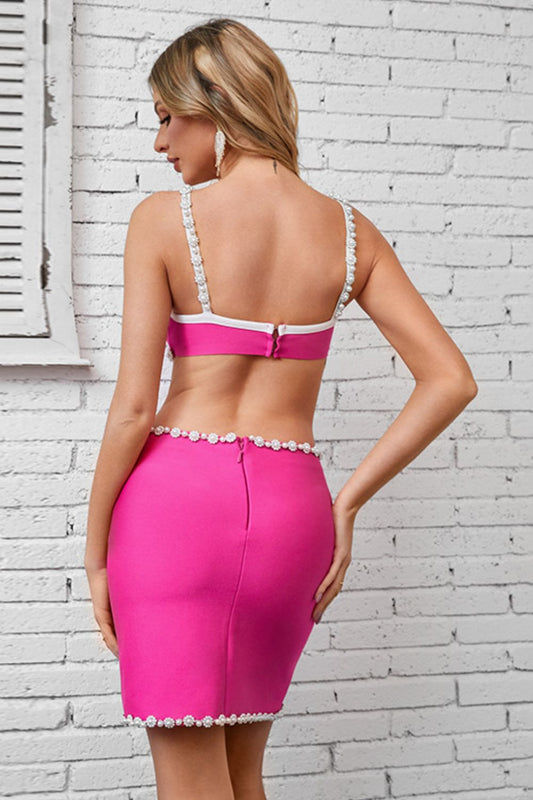 Pearl Trim Cutout Bandage Dress