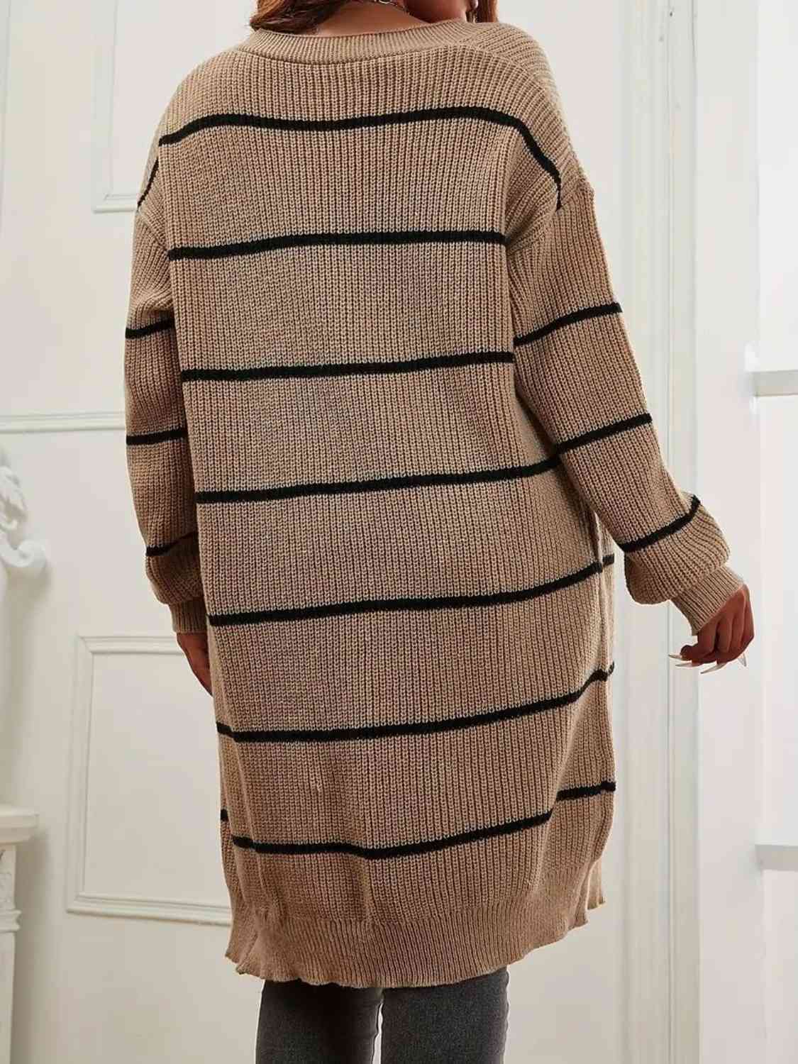 Plus Size Striped Open Front Longline Cardigan
