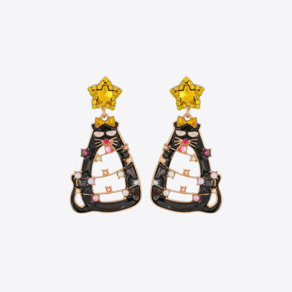 Rhinestone Alloy Cat Earrings