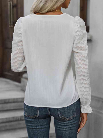 V-Neck Flounce Sleeve Blouse